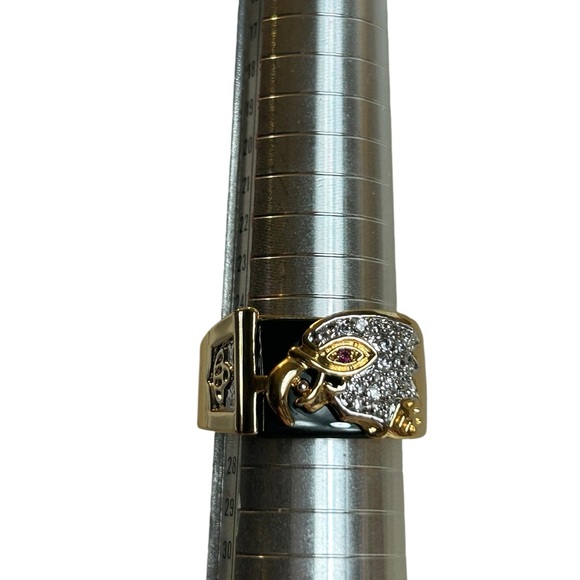 Mens Eagle Head Ring Size 11.5 Onyx Russian CZ Red Eye 18k Overlay Faux Ruby - Picture 8 of 12